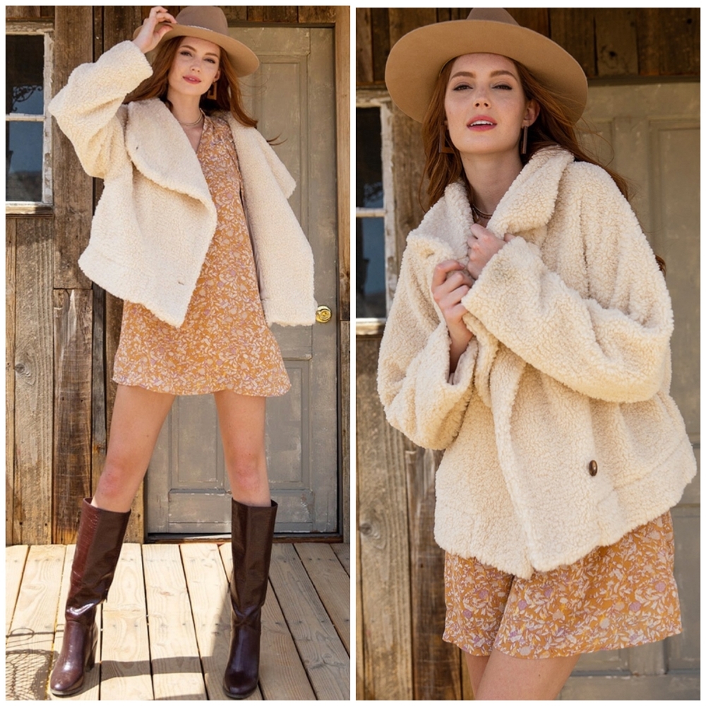 LAST 1❗️NEW IN By VERY J Cozy Chic Cream Sherpa Oversized Teddy Coat Jacket - Picture 4 of 9